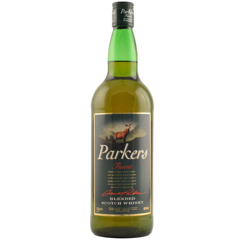 Bottle of Parkers Blended Scotch Whisky on a white background
