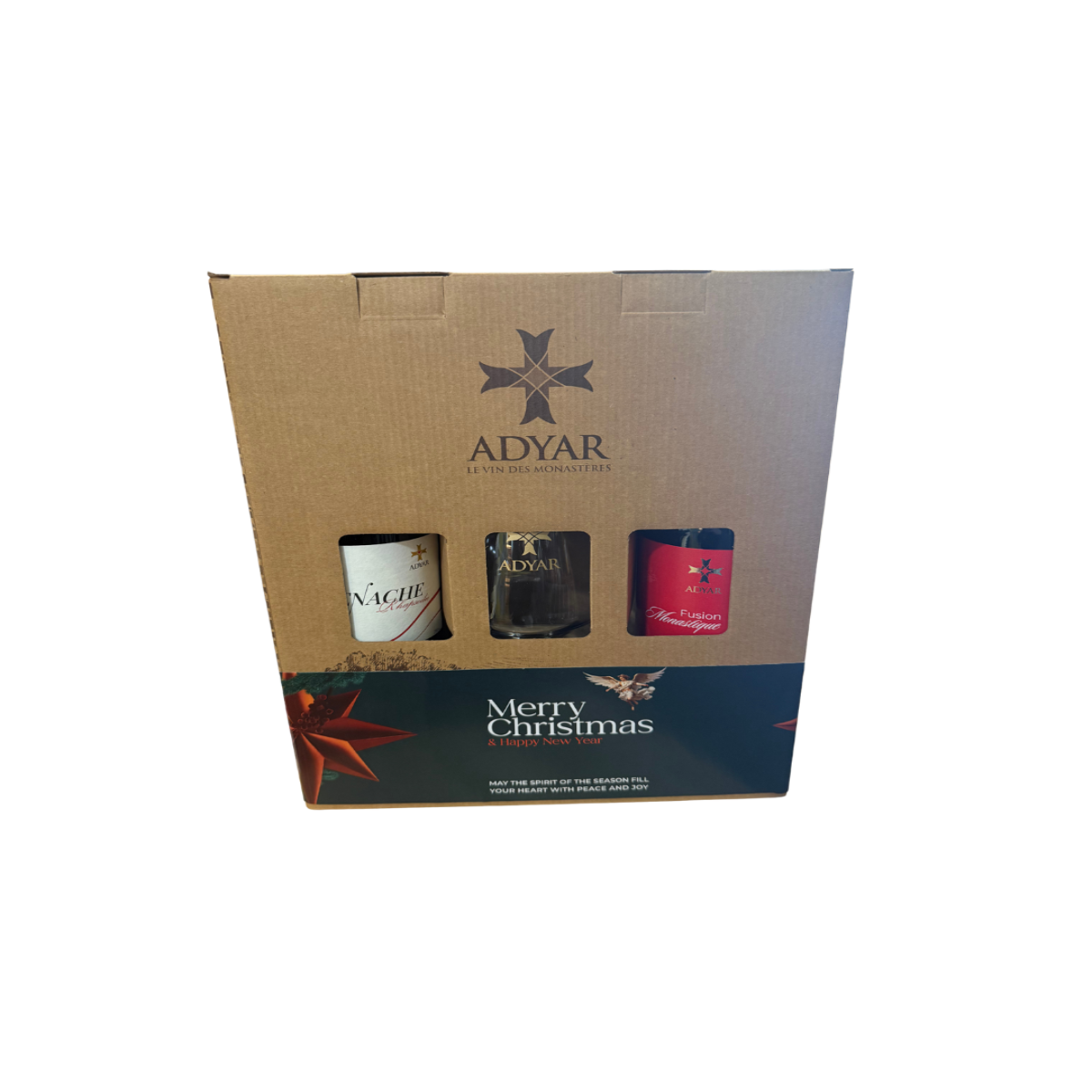 Adyar brand product packaging with 'Merry Christmas' text on a white background