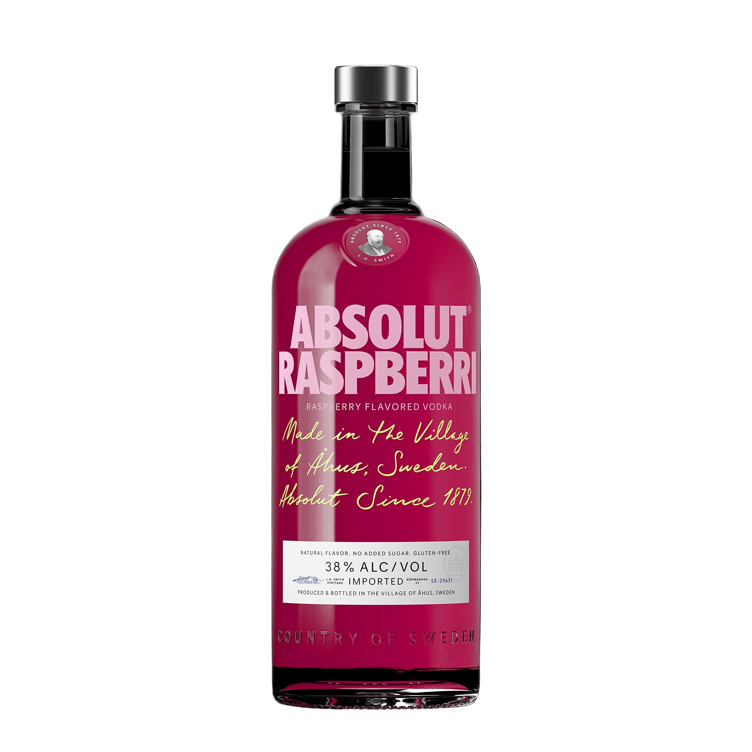 Absolut Raspberry vodka bottle on a black background