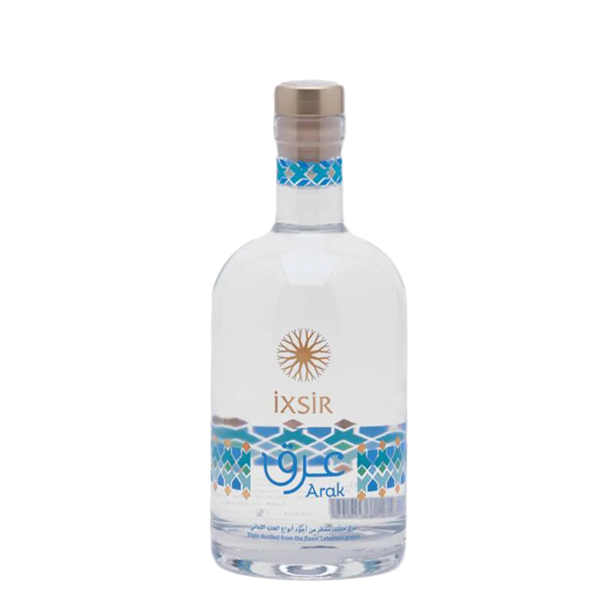 Bottle of Ixsir Arak on a white background