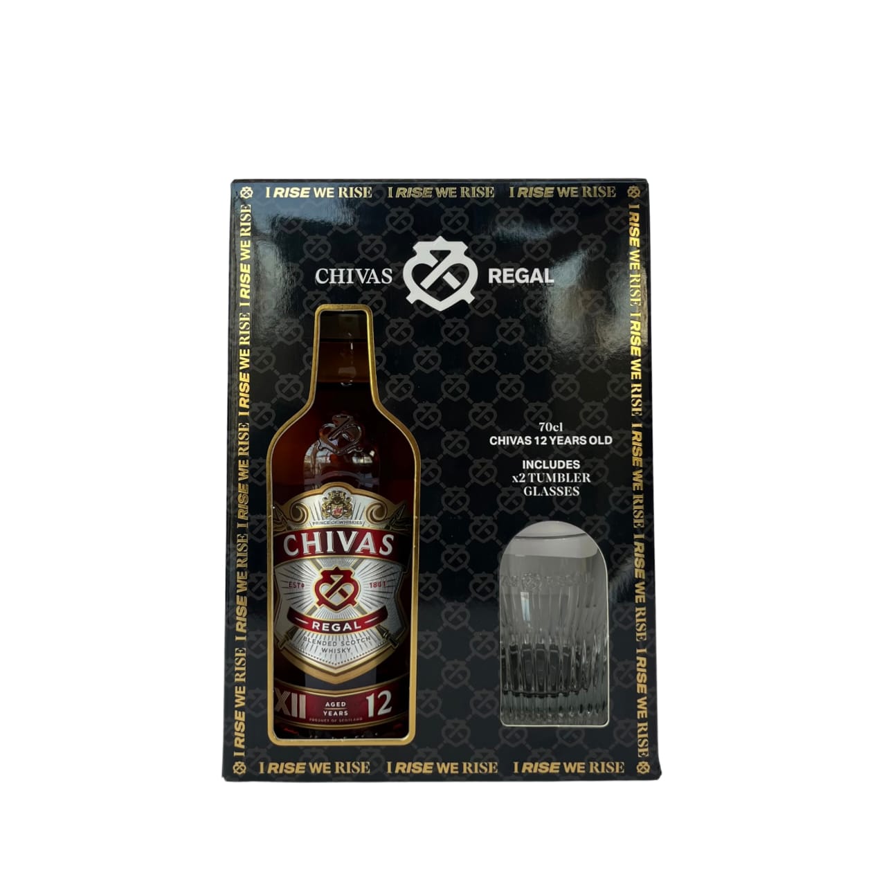 Chivas Regal 12 YO 70cl + 2 Tumbler Glasses - Premium Liquors & Cigars