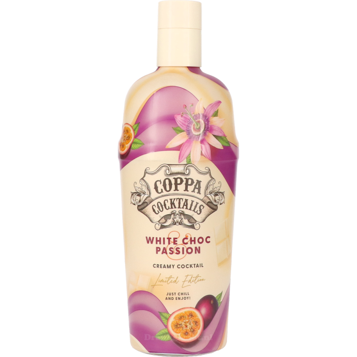 Bottle of Coppa Cocktails White Choc Passion on a white background