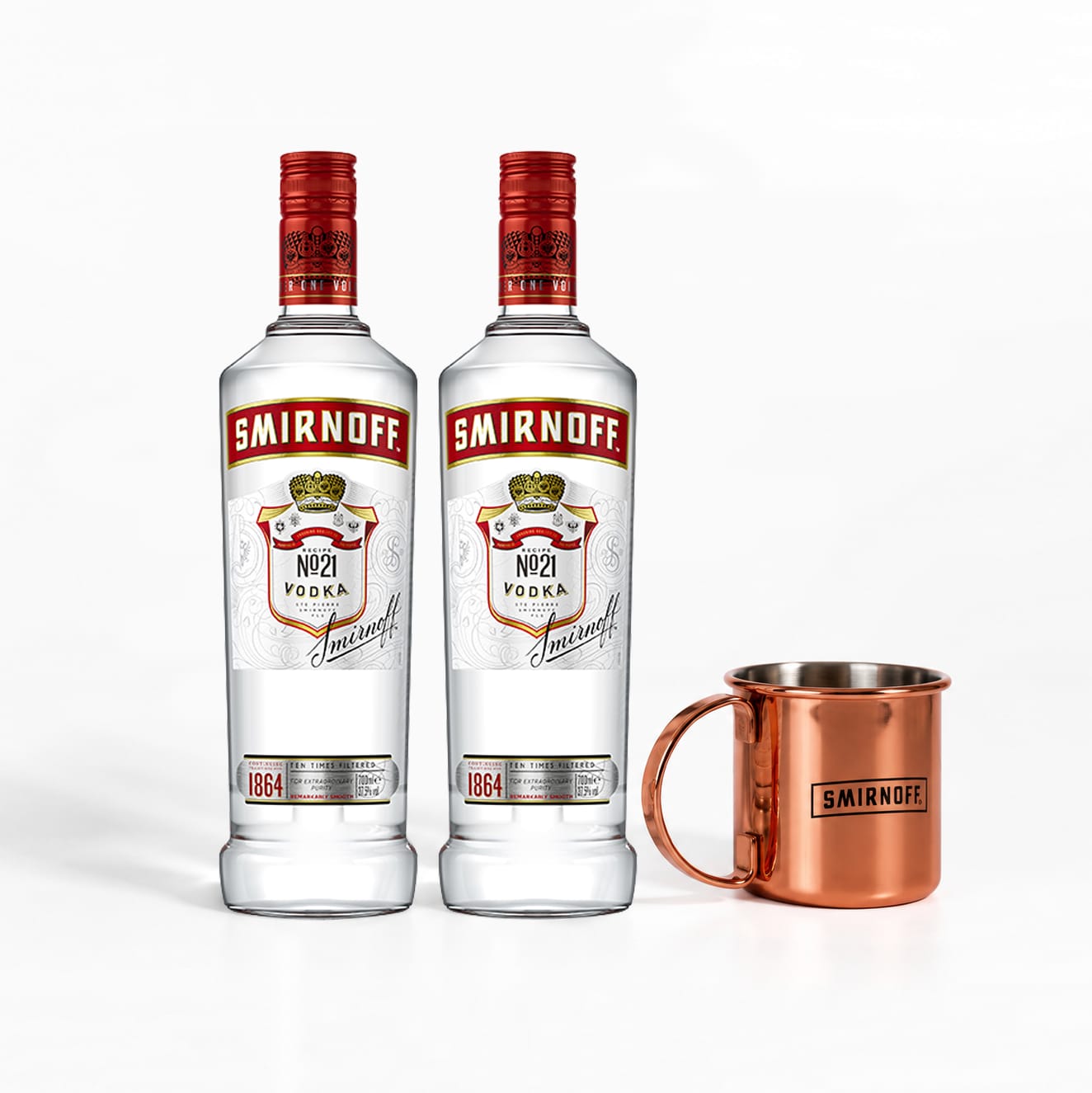 x2 Smirnoff Vodka 70cl + Free Cup
